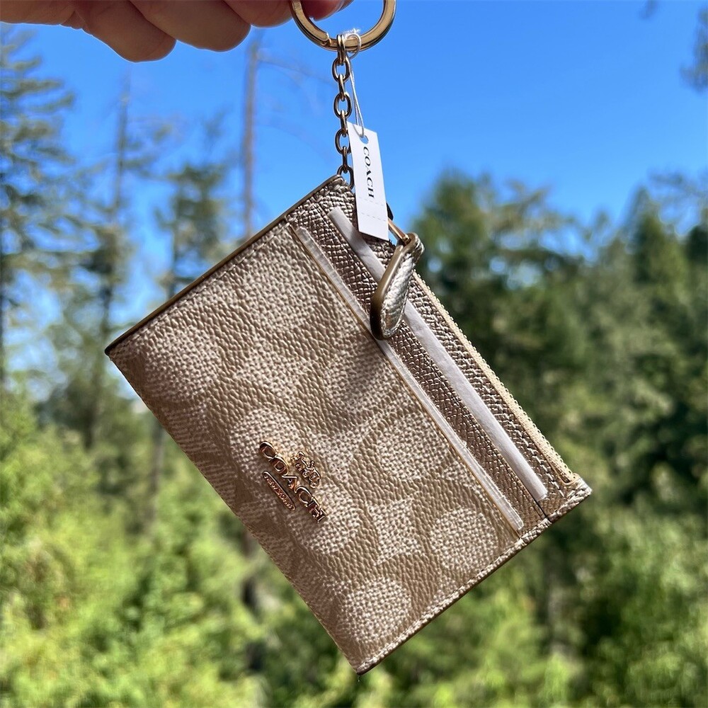 COACH Metallic Gold Mini Skinny ID Case Cardholder Keychain Wallet w Gold NWT